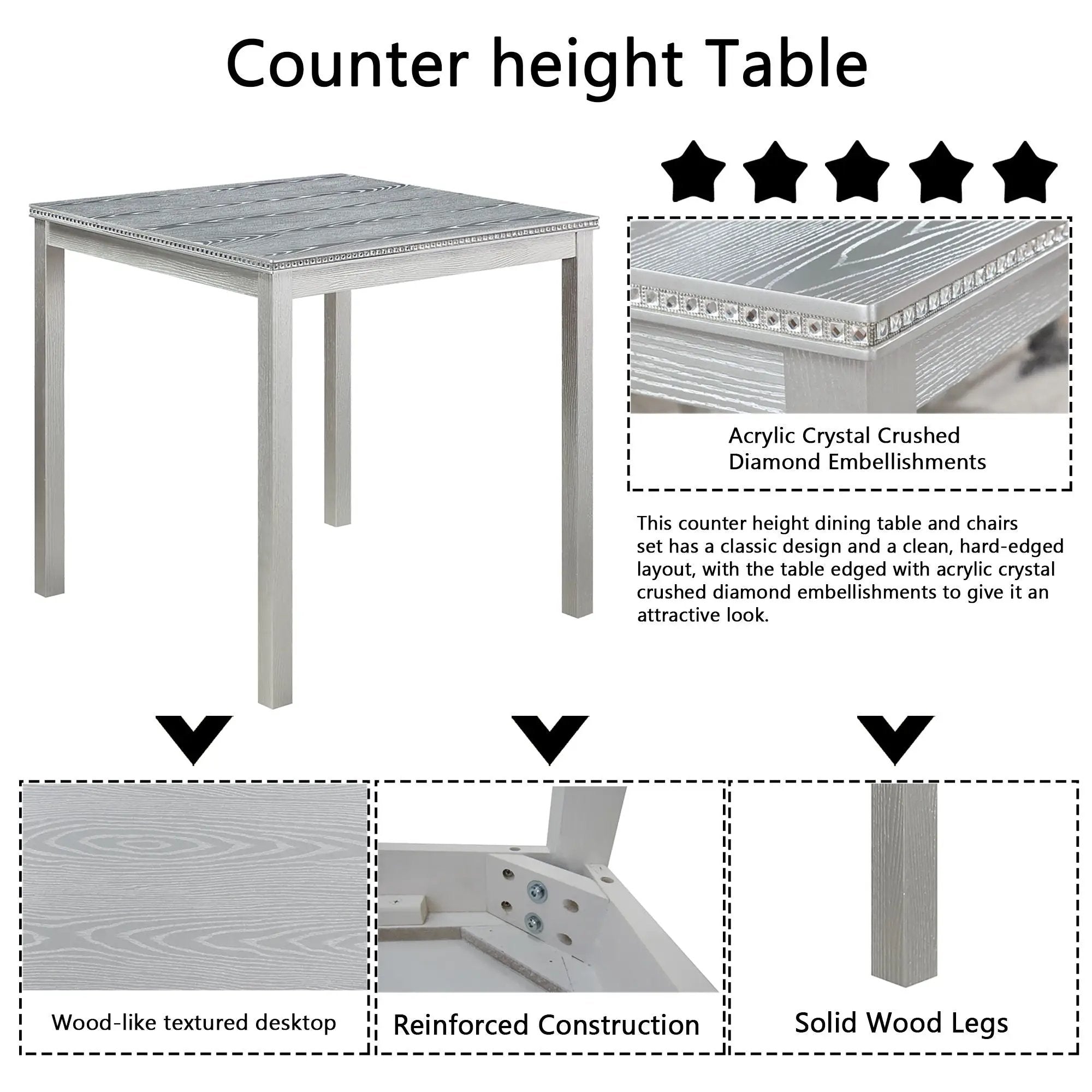 5 Piece Counter Height Table Set, Square Table And 4 Upholstered Chairs by Unique Piece Furniture