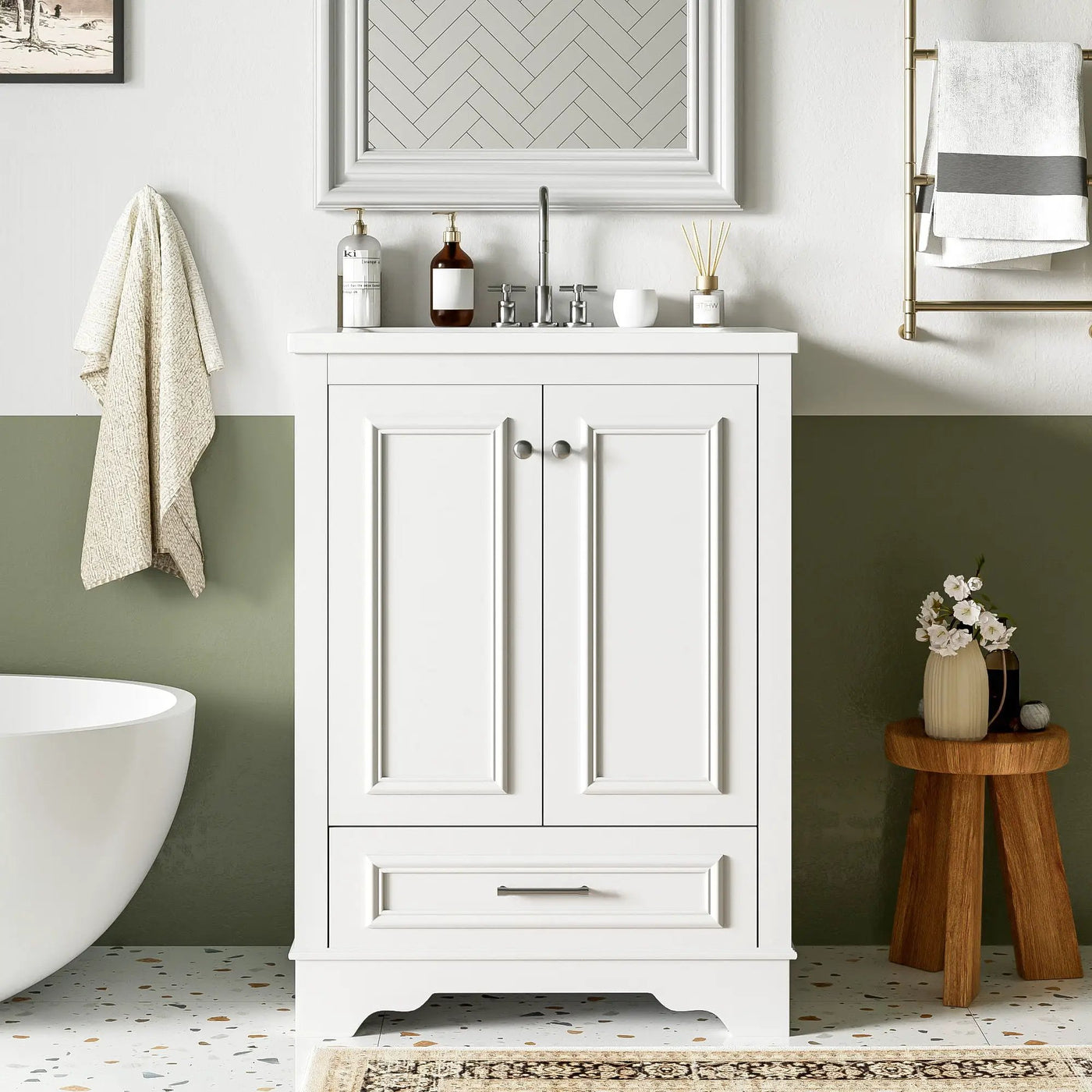 Bathroom Vanity With Ceramic Sink Combo, Modern Freestanding Storage Cabinet With Silver Handles by HouseOfZazla