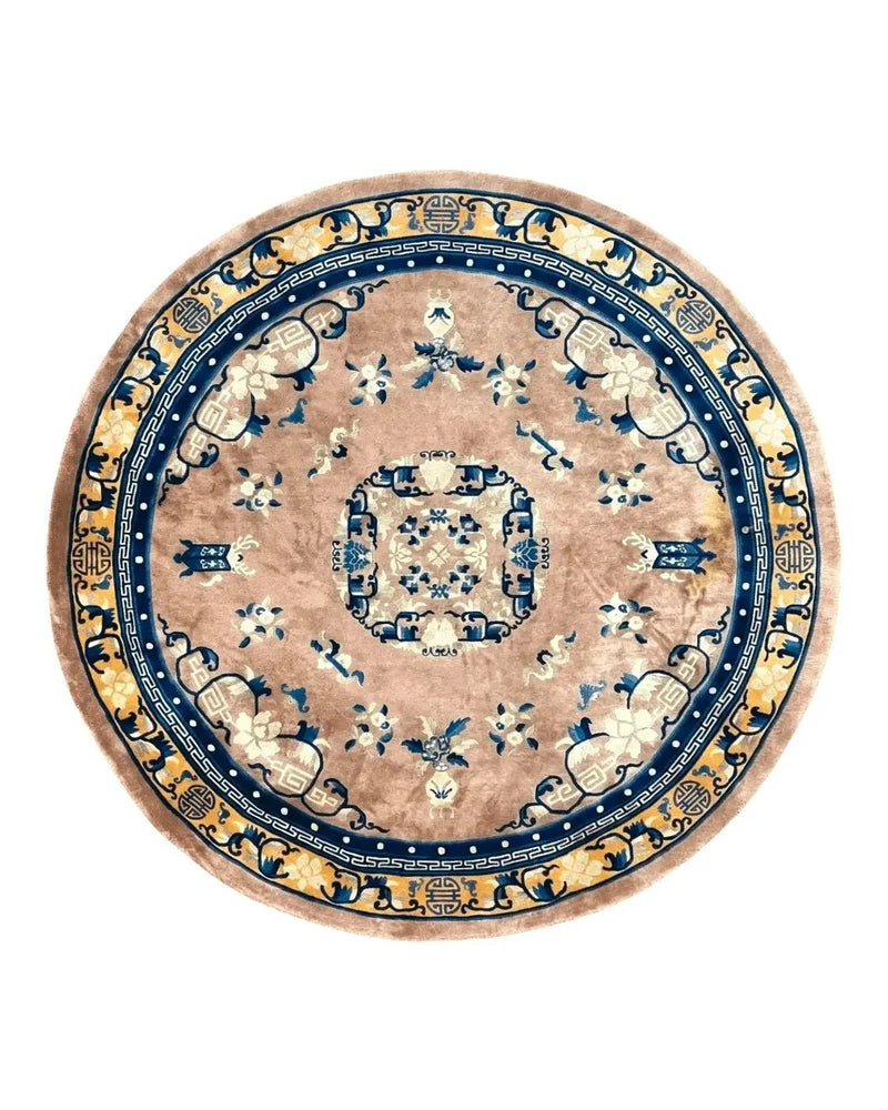 Antique Round Chinese Wool Rug 8x8, Chinese Peking Carpet, Asian Oriental Carpet 8 x 8 ft, Chinese Art Deco Rug, Nichols Rug by Jewel Rugs