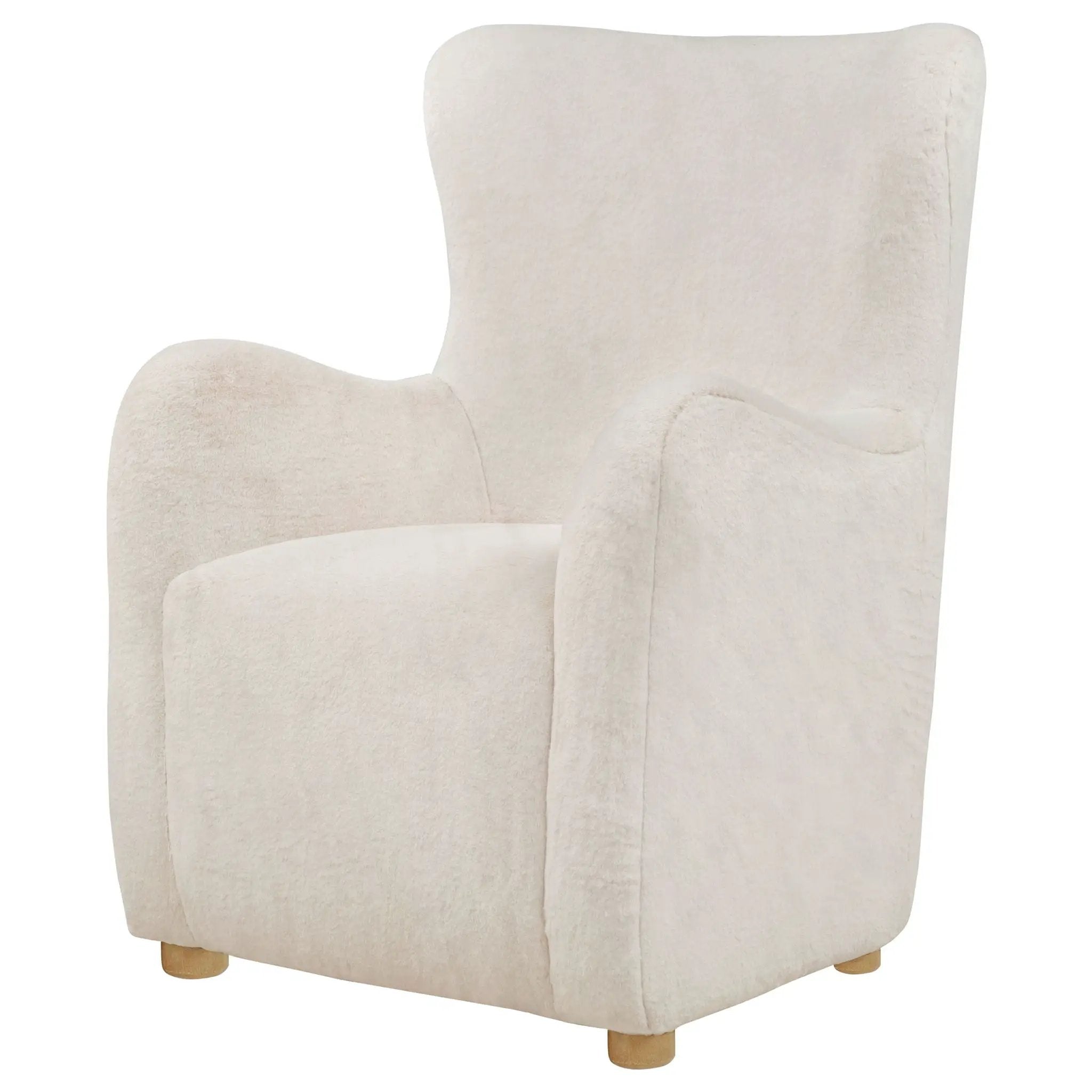 Thornton Faux Fur Upholstered Wingback Lounge Accent Chair Cream by Unique Piece Furniture