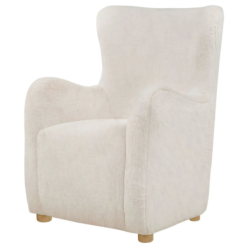 Thornton Faux Fur Upholstered Wingback Lounge Accent Chair Cream by Unique Piece Furniture