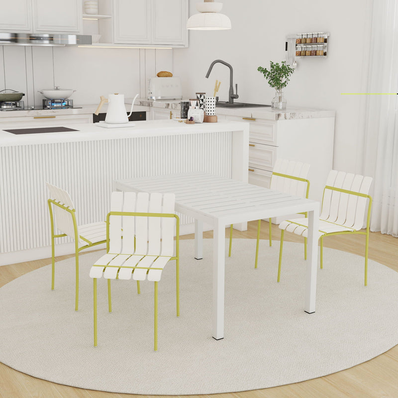 4 Piece Set Of Modern Color Block Designed Single Chairs With Long Table by Unique Piece Furniture