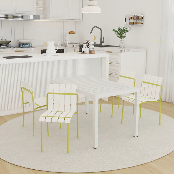 4 Piece Set Of Modern Color Block Designed Single Chairs With Long Table, photo 2 of 7