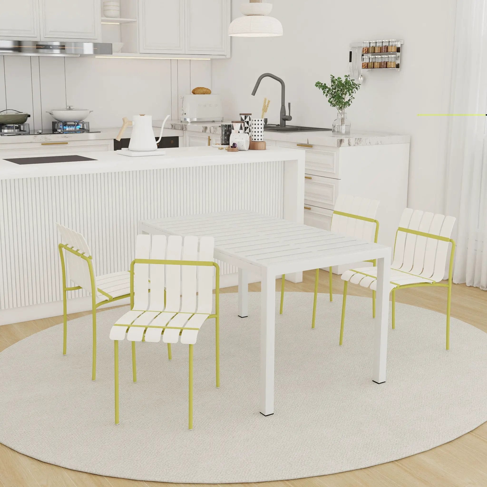4 Piece Set Of Modern Color Block Designed Single Chairs With Long Table by HouseOfZazla