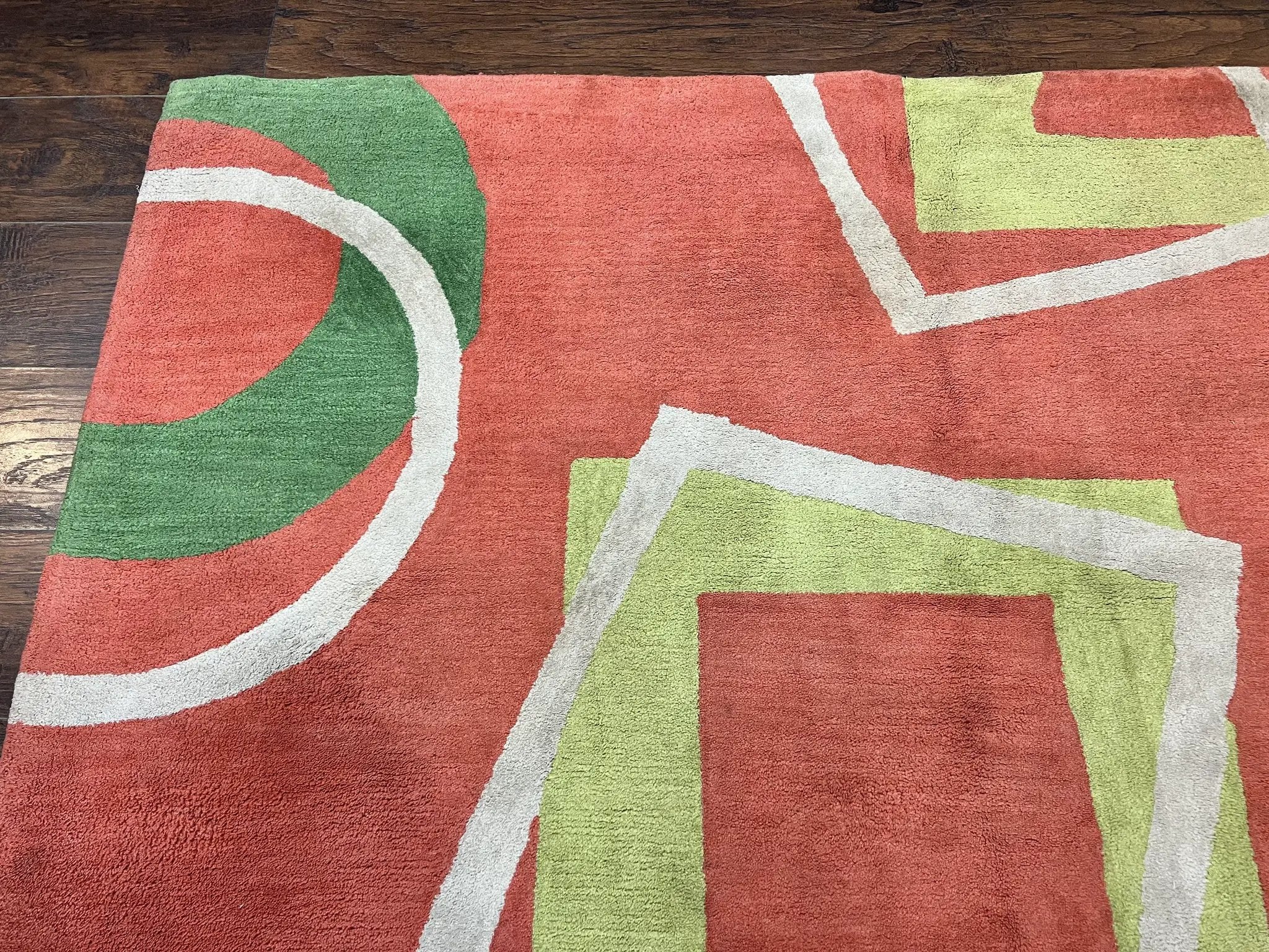 Abstract Rug 6x9, Modern Contemporary Rug, Red-Orange Green by Jewel Rugs