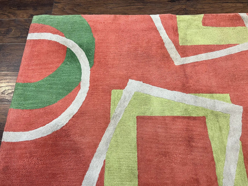 Abstract Rug 6x9, Modern Contemporary Rug, Red-Orange Green by Jewel Rugs