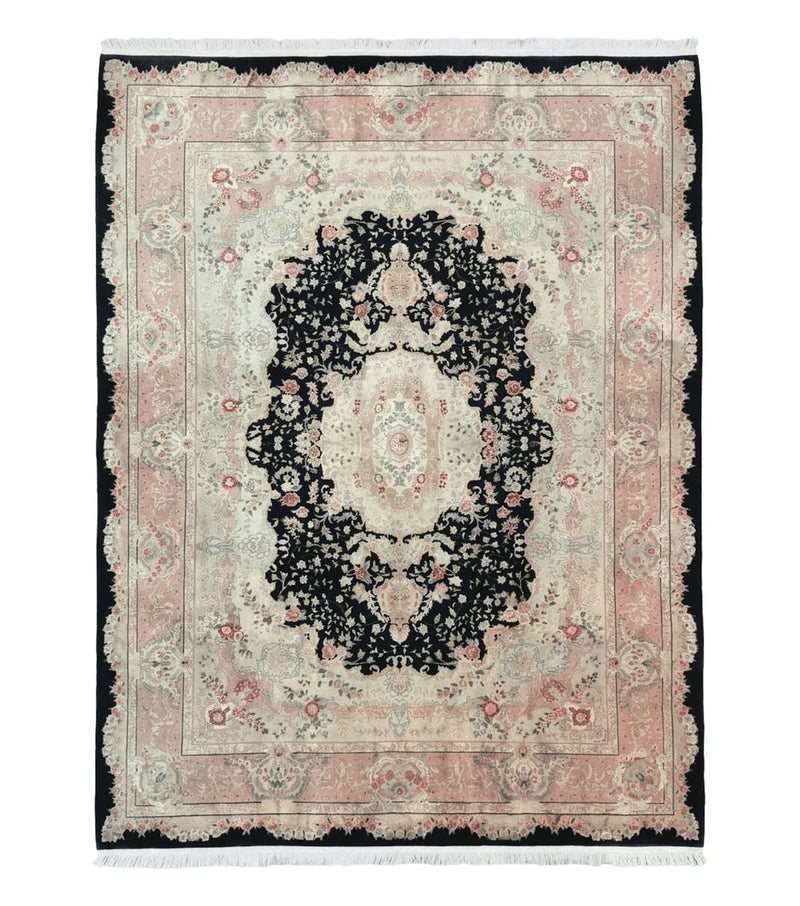 Pak Persian Tabriz Rug 8.6 x 11.6, Black Pink, Traditional Elegant Formal Oriental Carpet, Dining Room Rug, Fine 225 KPSI by Jewel Rugs