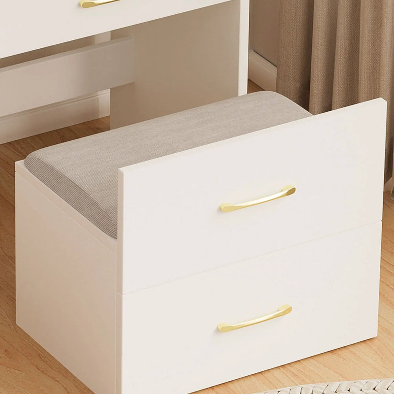Compact 3 In 1 Vanity Desk With Open Top Mirror, Glass Desktop, 5 Height - White by HouseOfZazla