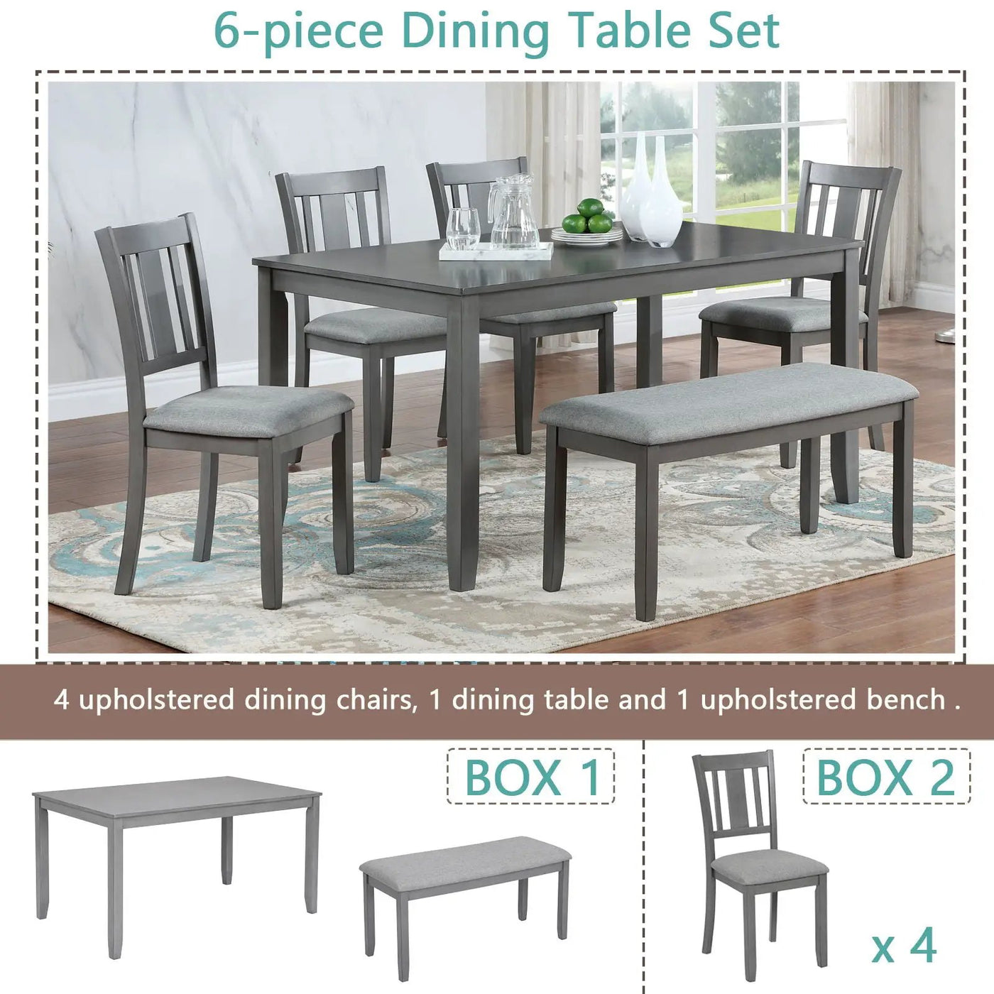 Kitchen Dining Set, Rectangular Dining Table With Upholstered Chairs by Unique Piece Furniture