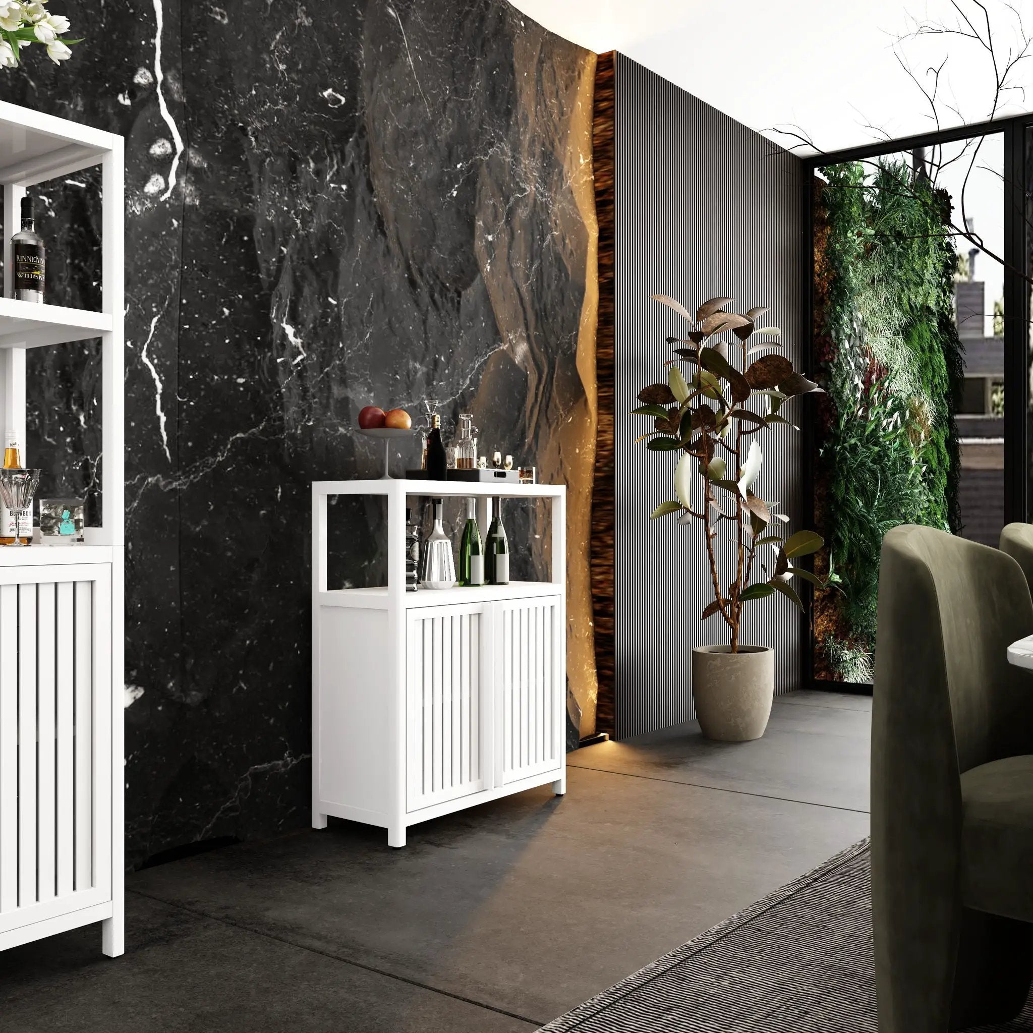 Bamboo Large Capacity Storage Cabinet With Shelves For Bathroom And Living Room - White by Unique Piece Furniture
