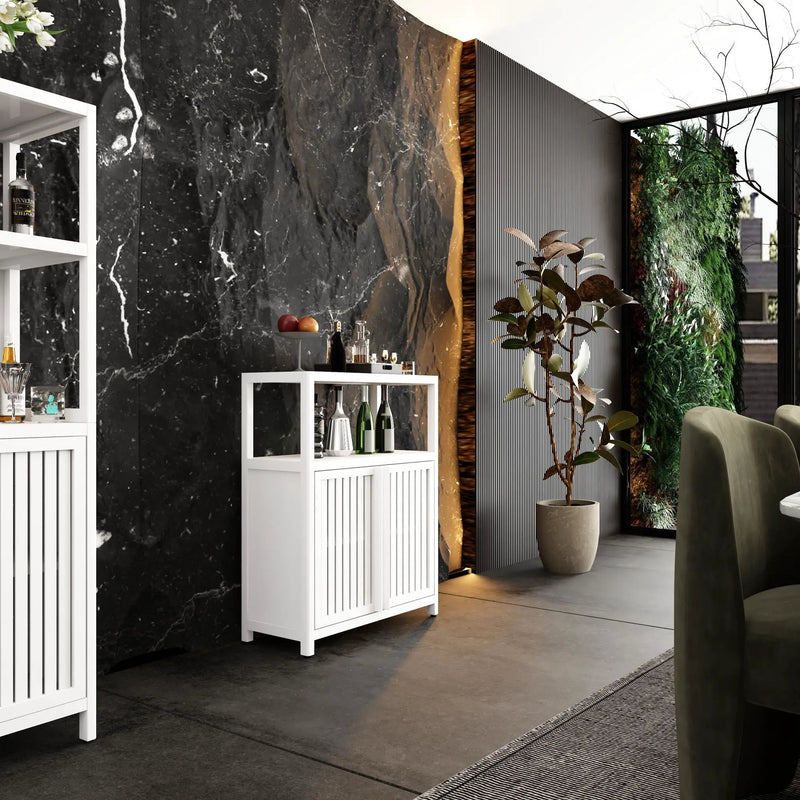 Bamboo Large Capacity Storage Cabinet With Shelves For Bathroom And Living Room - White by Unique Piece Furniture