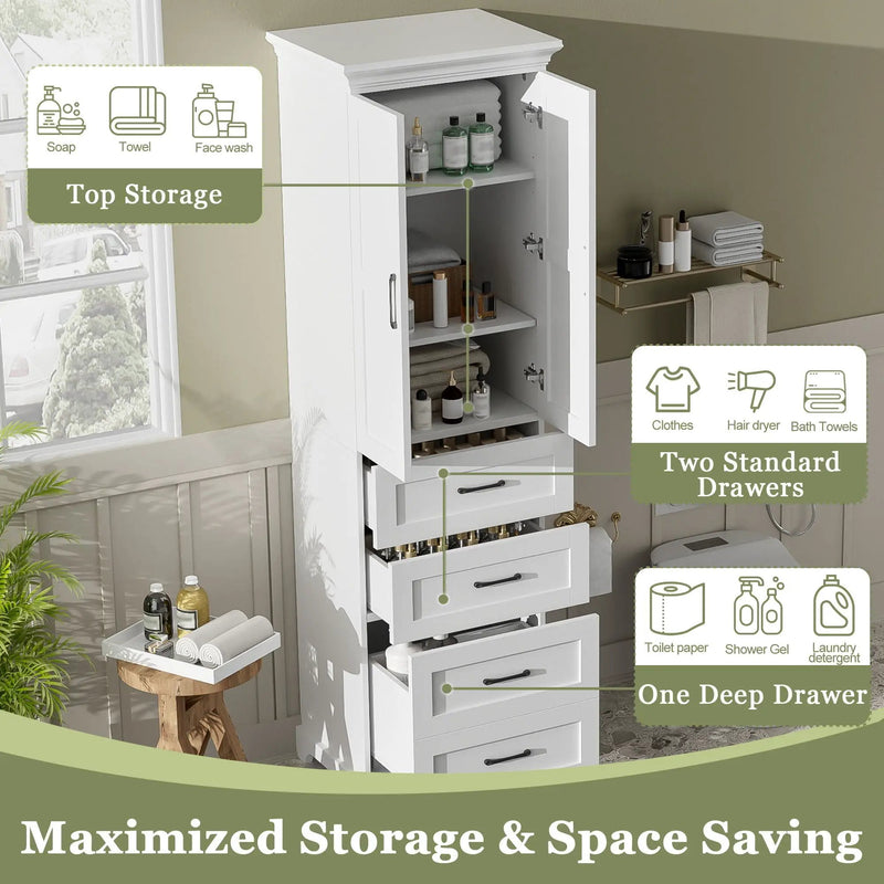 Bathroom Vanity With 2 Damping Hinge Doors, 3 Drawers, Adjustable Shelves - White by Unique Piece Furniture