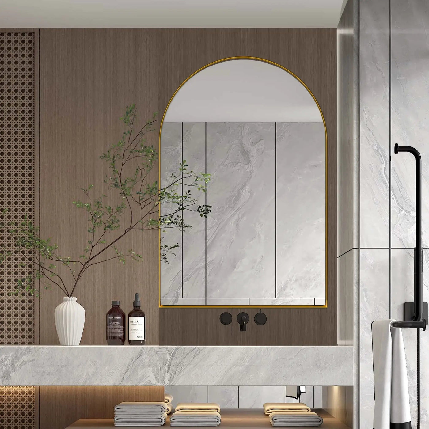 Arched Recessed Medicine Cabinet, Metal Framed Bathroom Wall Cabinet With Mirror And Adjustable Shelves, Wall Mirror With Storage For Bathroom by HouseOfZazla