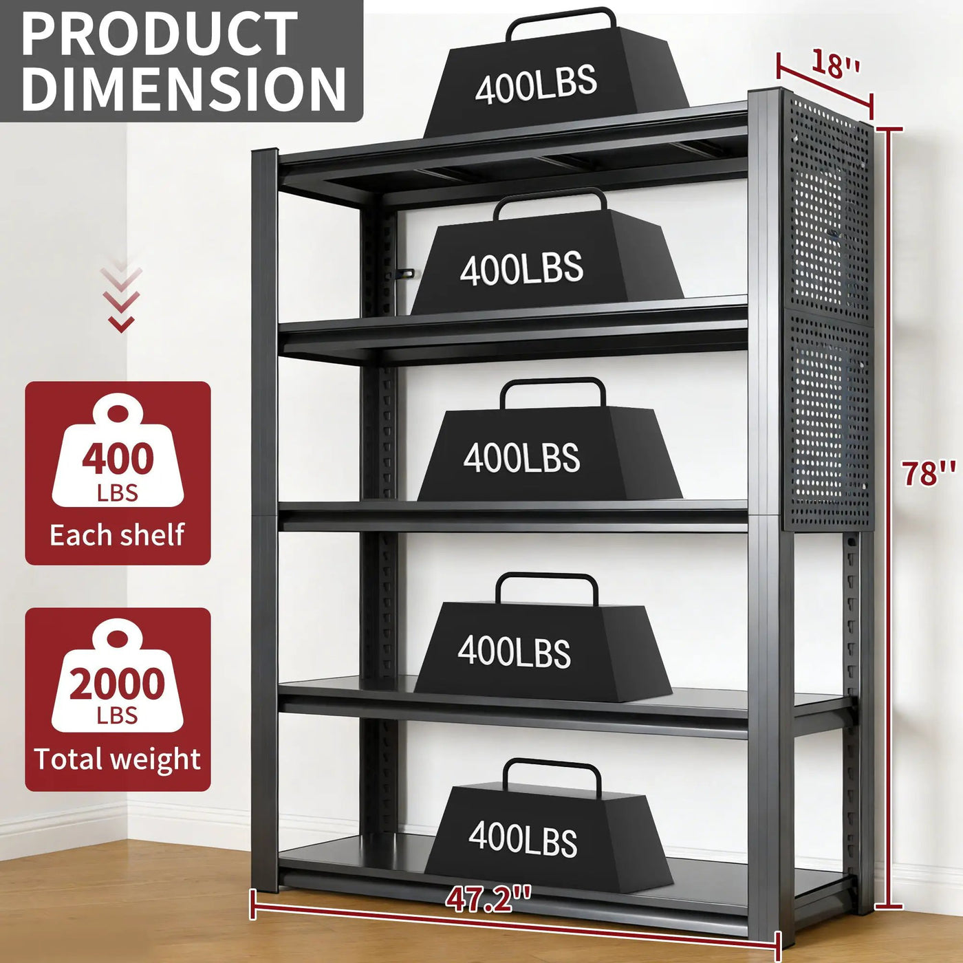 Industrial 5-Tier Adjustable Shelving Unit With Pegboard Heavy-Duty Storage by HouseOfZazla