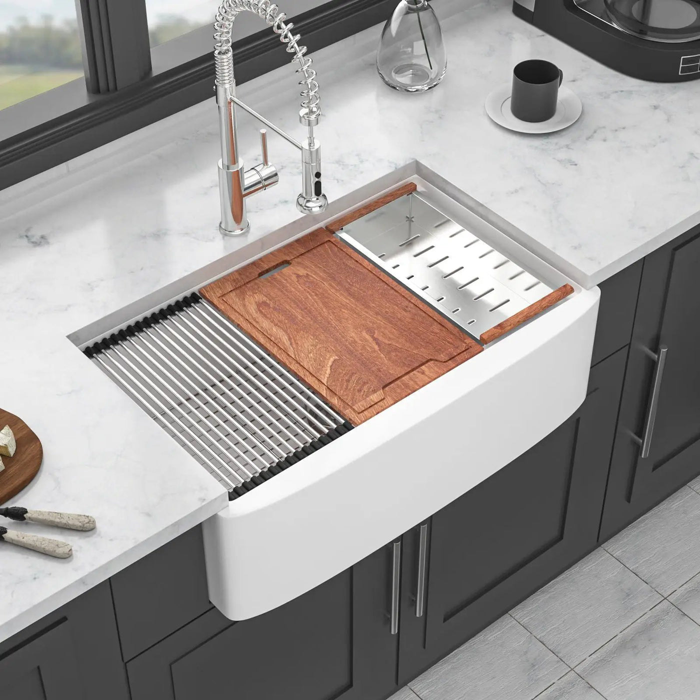 Classic Ceramic Farmhouse Sink Workstation Single Bowl With Durable Finish by HouseOfZazla