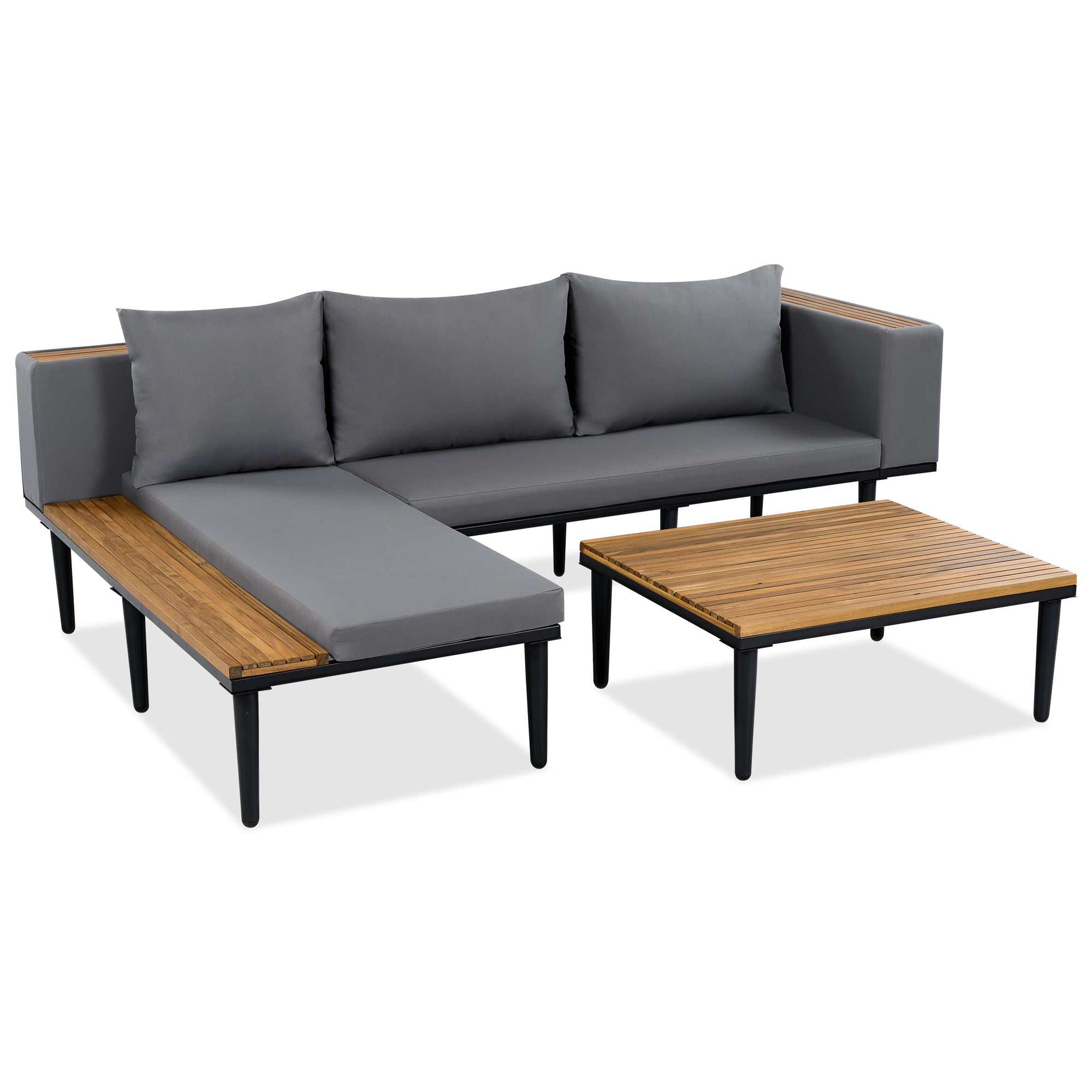 Luxury L-Shaped Acacia Wood Outdoor Sectional Sofa Set by HouseOfZazla