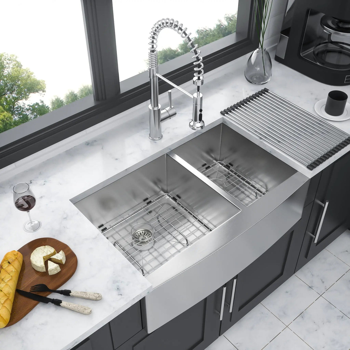 Farmhouse Sink With Double Bowl, 60 / 40 by HouseOfZazla
