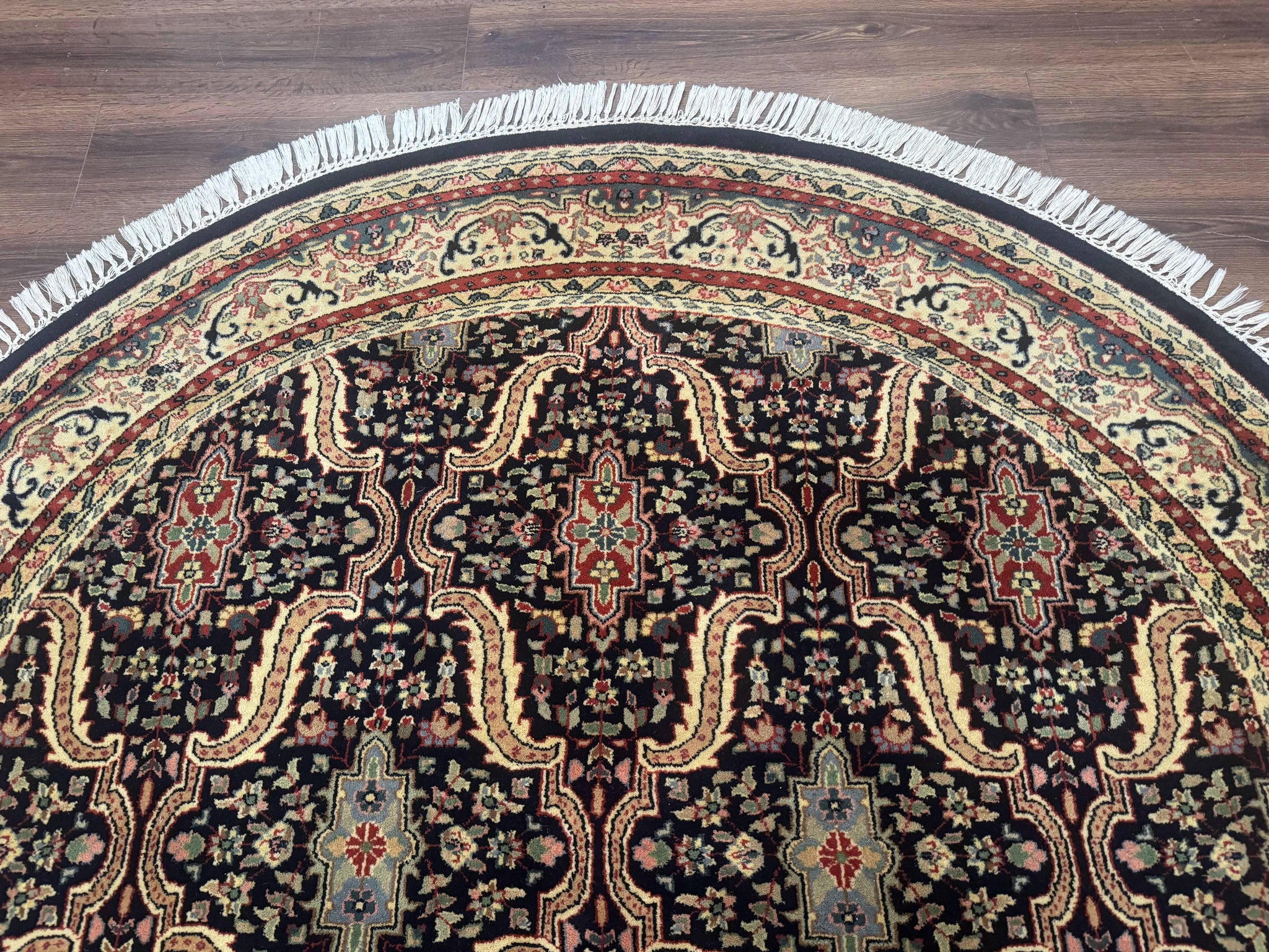 Round Indo Persian Rug 6x6, Indian Bidjar Rug, Navy Blue and Beige by Jewel Rugs