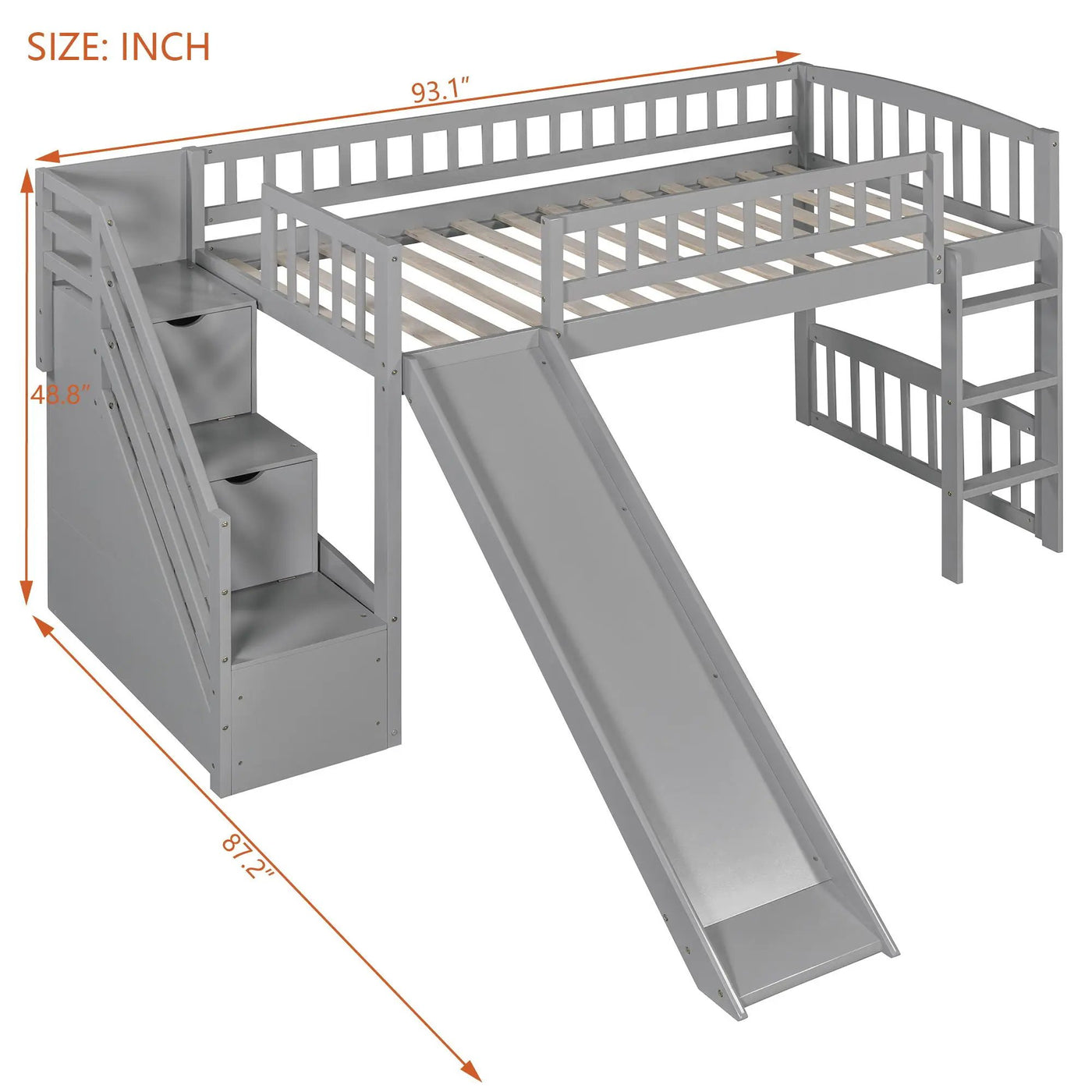 Loft Stairway Bed With 2 Drawers, Convertible Ladder And Slide by HouseOfZazla