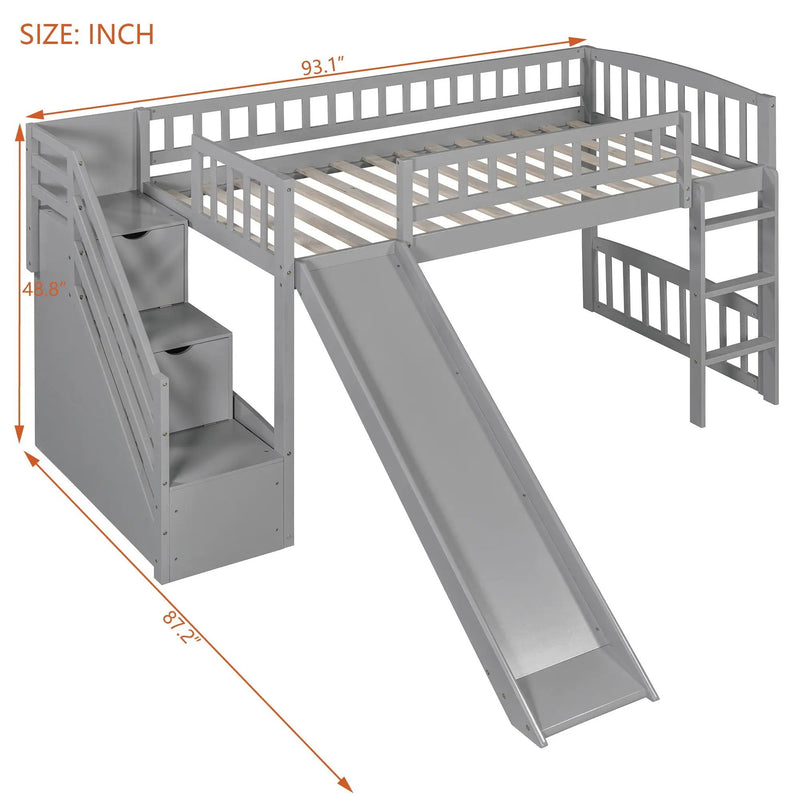 Loft Stairway Bed With 2 Drawers, Convertible Ladder And Slide by HouseOfZazla