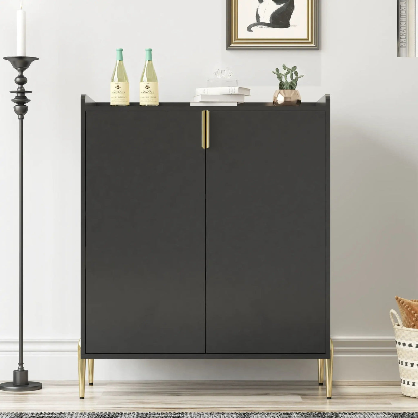Wine Bar Cabinet With Adjustable Shelf, 2 Door Sideboard With Soft-Closing Hinges And Feet by HouseOfZazla