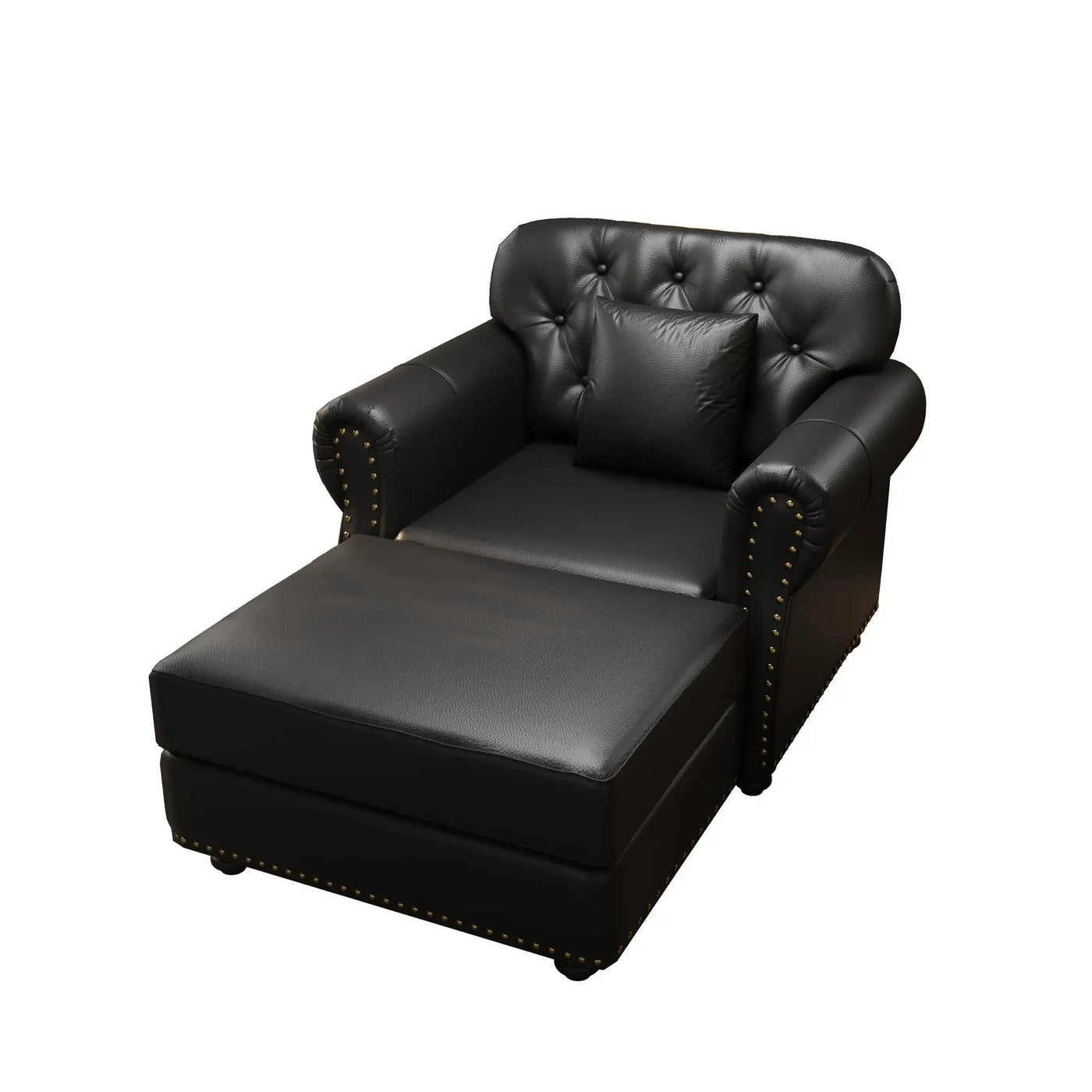 Upholstered Sofa With Nailhead Trim, Rolled Armrests With Ottoman by HouseOfZazla