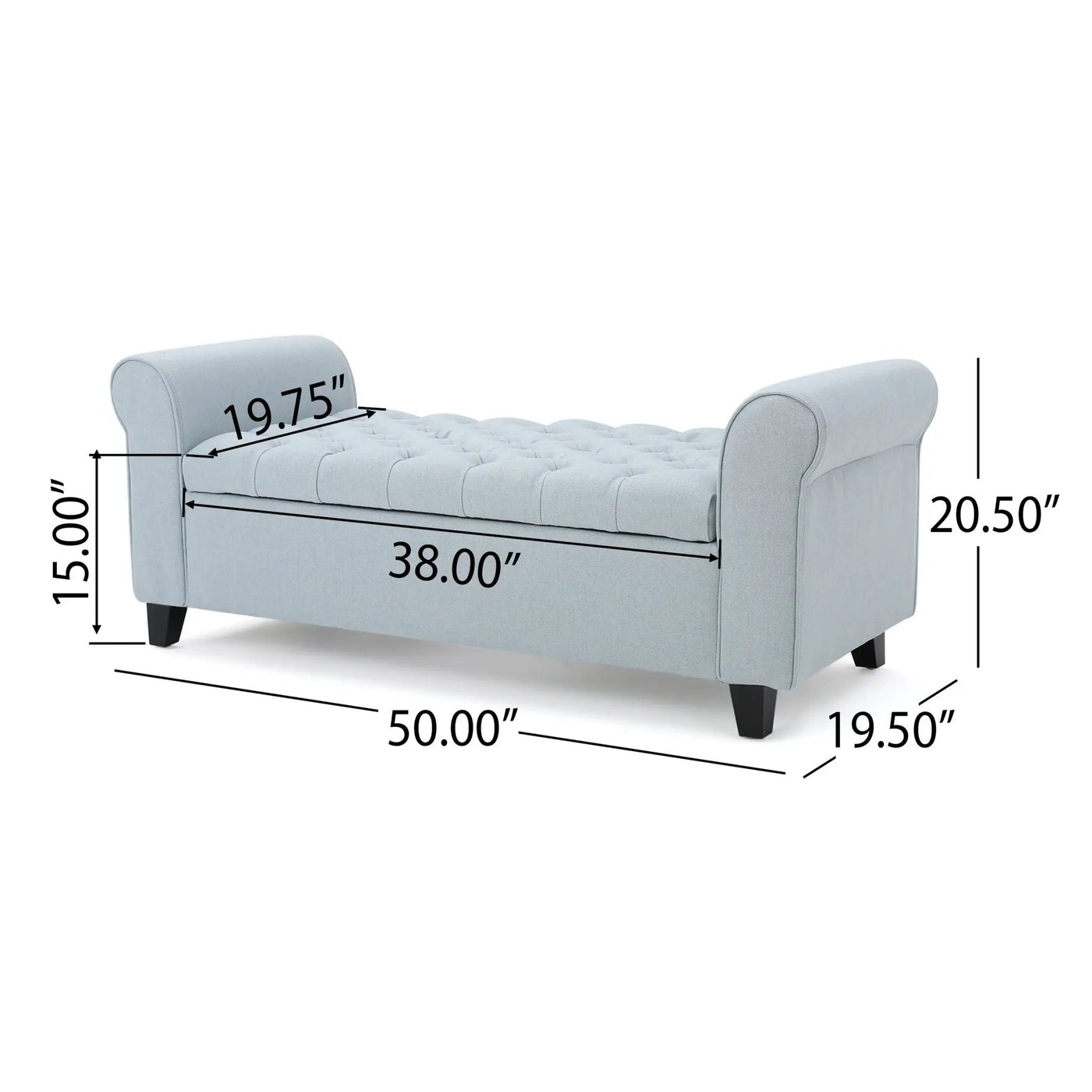 Hayes Contemporary Armed Storage Bench with Rolled Arms and Button Tufting by HouseOfZazla