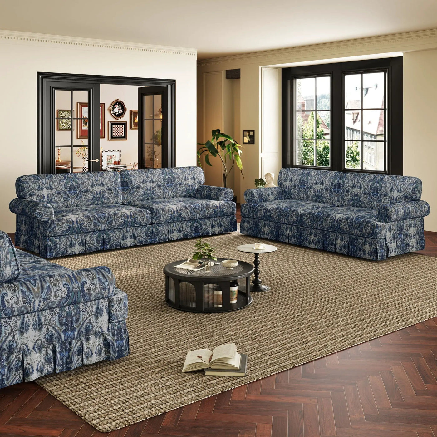 Luxuriously Comfortable Cloud Couch With Elegant Rolled Arms & Pleated Skirt Design by HouseOfZazla