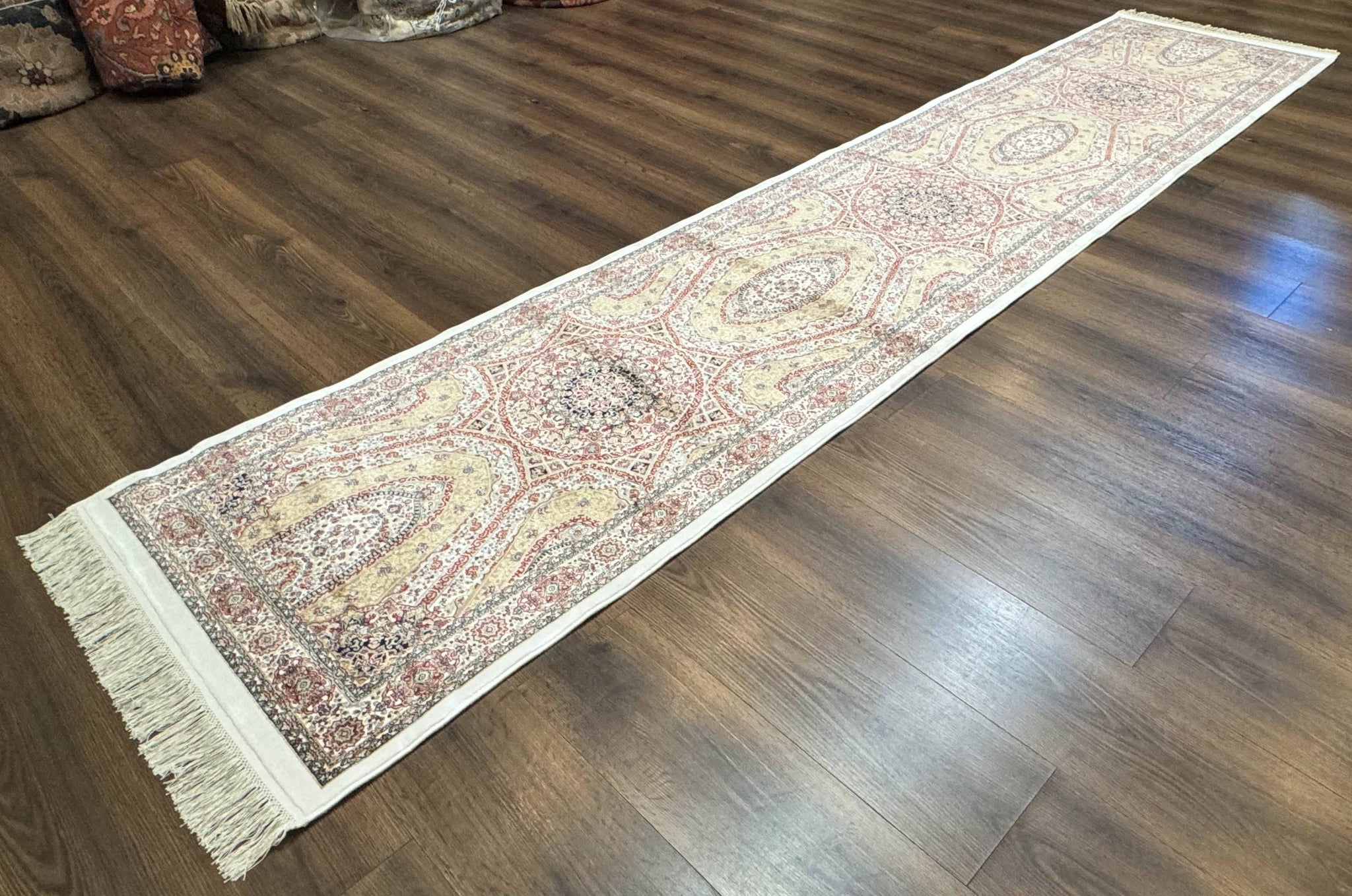 Turkish Silk Runner Rug 2.6 x 12, Hereke Mamluk Runner, Bamboo Silk, New by Jewel Rugs