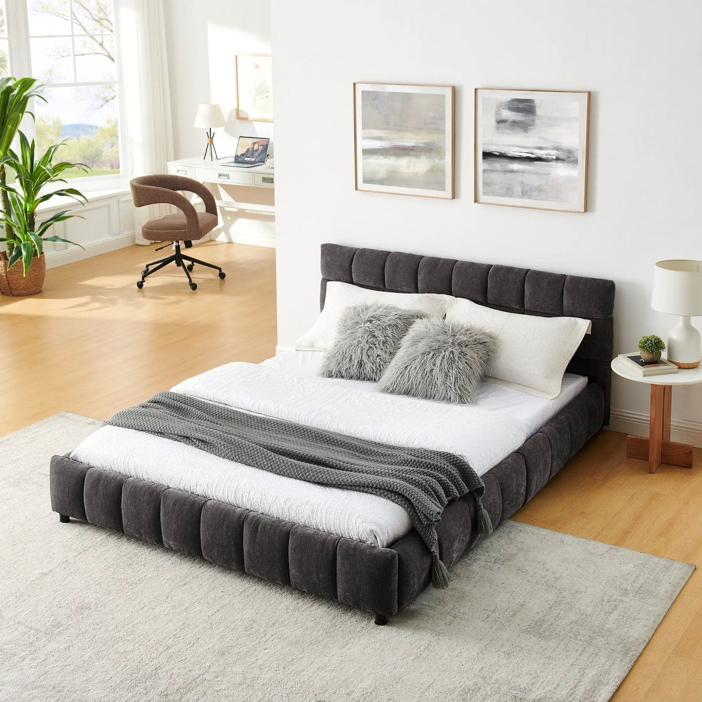 Modern Platform Bed Frame With Thick Fabric by HouseOfZazla