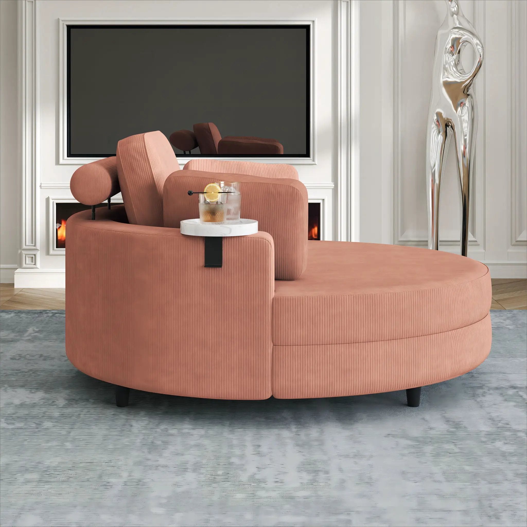Sofa With Two Throw Pillows And A Waist Pillow With An Extra Tray For Comfortable Seating In Small Apartment Bedrooms by HouseOfZazla