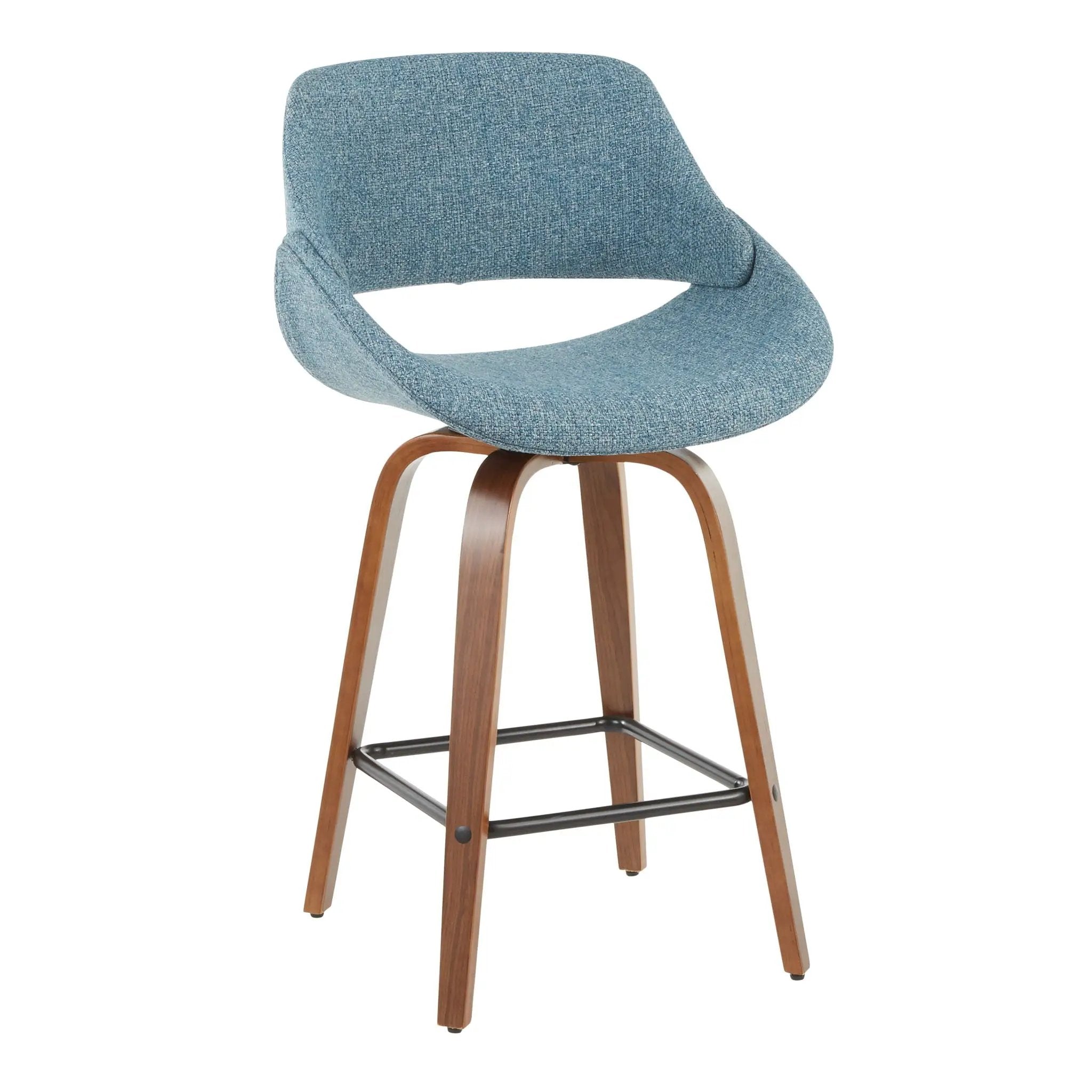 Fabrico - Mid-Century Modern Counter Stool (Set of 2) - Walnut / Blue by HouseOfZazla