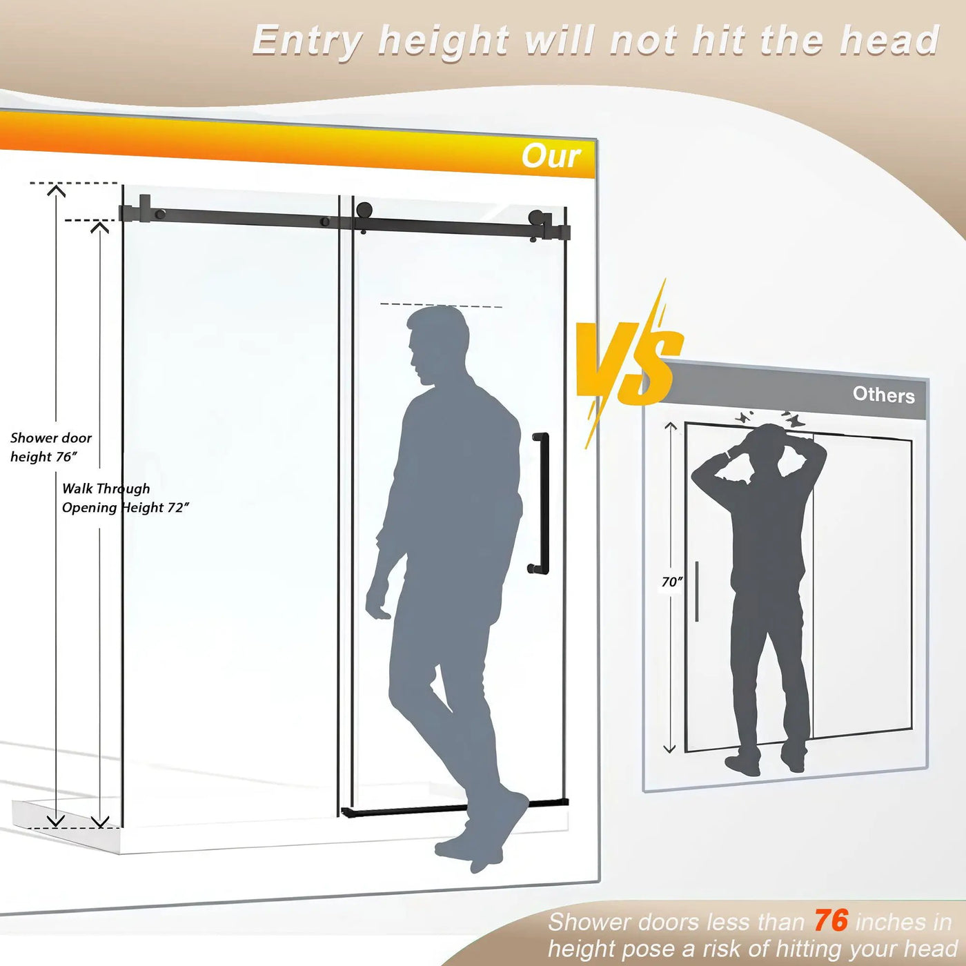 Frameless Single Sliding Shower Door, Square Tube Track by HouseOfZazla