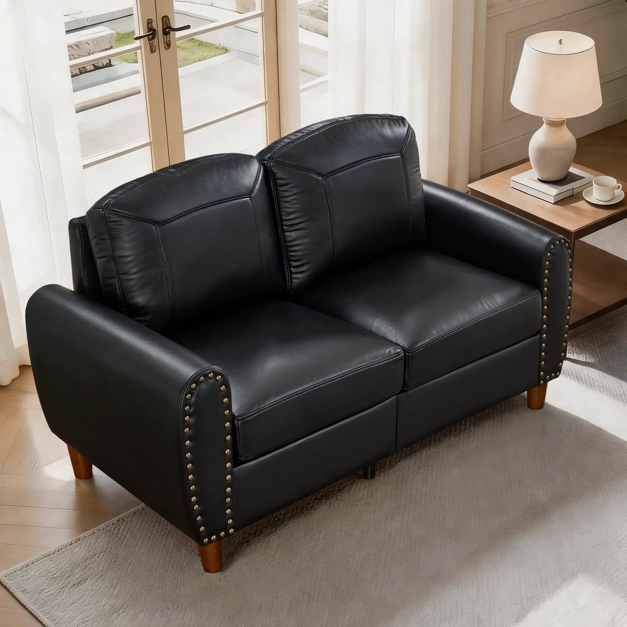 59" Classic Living Room Sofa Loveseat Faux Leather Couch by HouseOfZazla