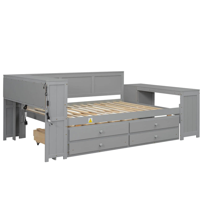 Daybed With Storage Shelves, Drawers, Trundle, Charging Station, LED Light, Desk And Cabinet by HouseOfZazla