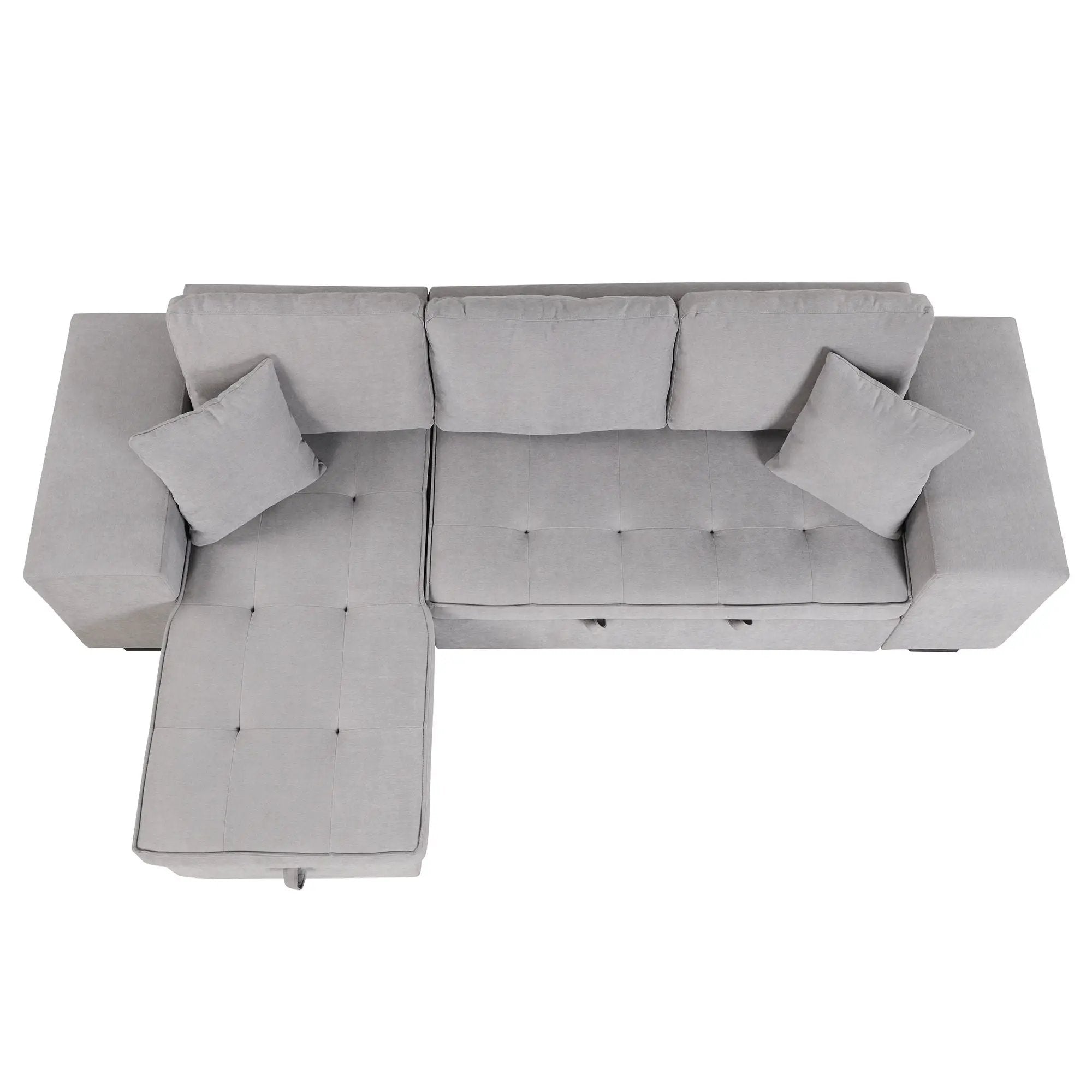 Modern L-Shape 3 Seat Reversible Sectional Couch, Pull Out Sleeper Sofa With Storage Chaise And 2 Stools For Living Room Furniture Set by HouseOfZazla