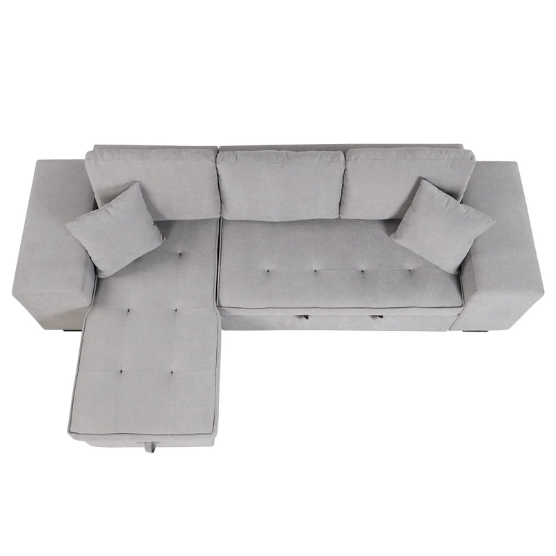Modern L-Shape 3 Seat Reversible Sectional Couch, Pull Out Sleeper Sofa With Storage Chaise And 2 Stools For Living Room Furniture Set by HouseOfZazla