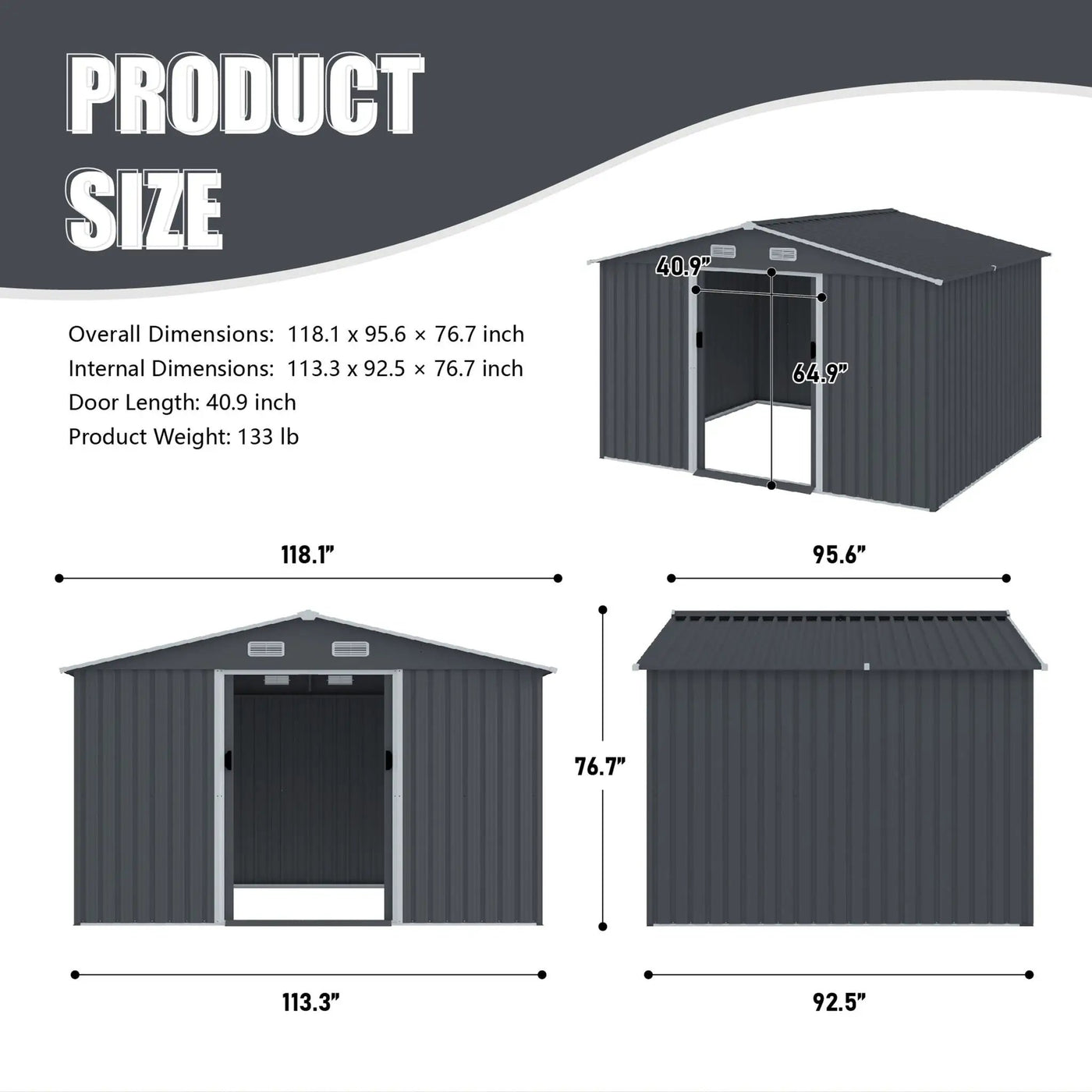 Outdoor Storage Shed Large Metal Tool Sheds, Heavy Duty Storage House With Sliding Doors by HouseOfZazla