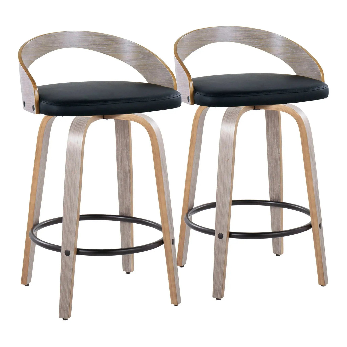 Grotto - Mid Century Modern Fixed Height Counter Stool With Swivel With Round Footrest (Set of 2) by HouseOfZazla