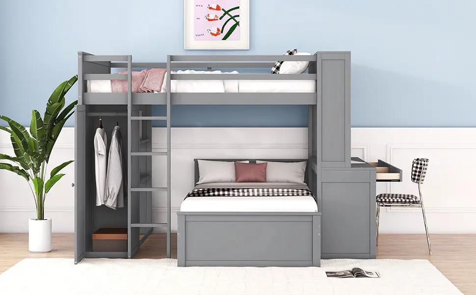 Loft Bed With A Twin Size Standalone Bed, Shelves, Desk, And Wardrobe by HouseOfZazla
