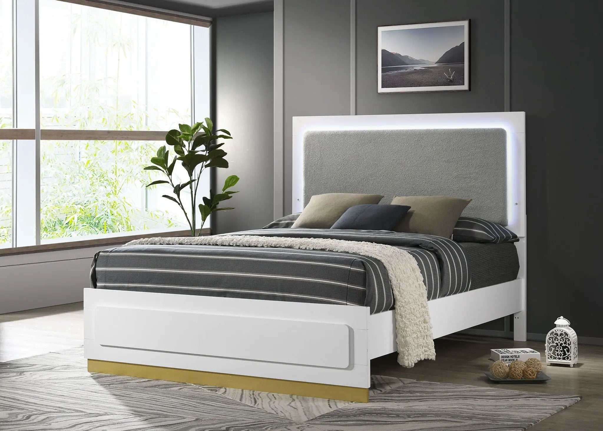 Caraway Wood Queen LED Panel Bed White by Unique Piece Furniture