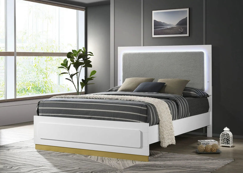 Caraway Wood Queen LED Panel Bed White by Unique Piece Furniture