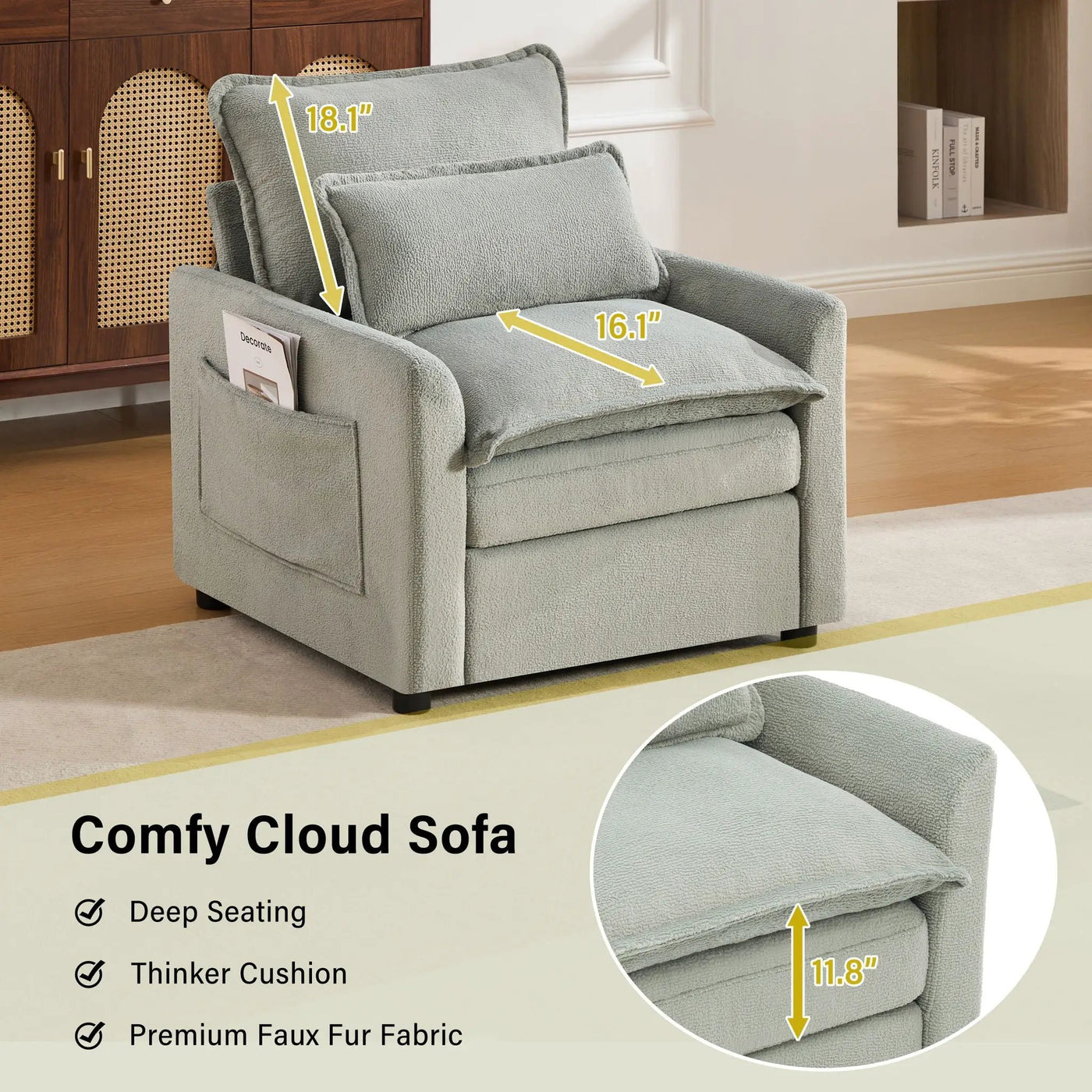 Modern Single Seat Accent Chair With Side Storage Pockets by HouseOfZazla