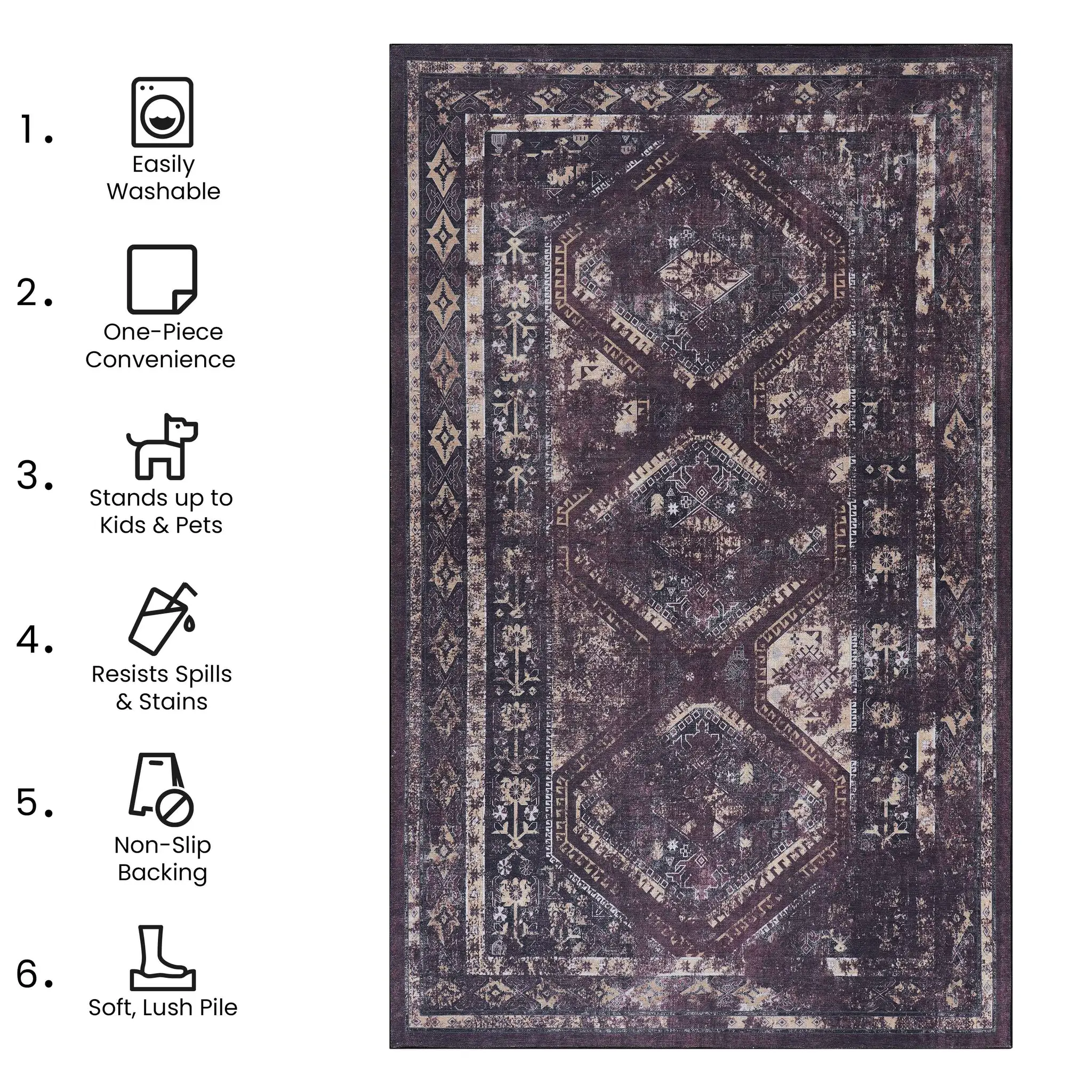MAVAL Burgundy Washable Rug 8x10 Area Rug by HouseOfZazla