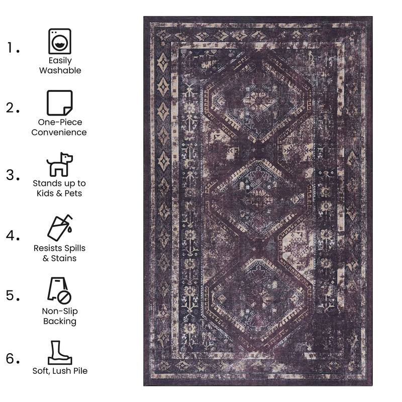 MAVAL Burgundy Washable Rug 8x10 Area Rug by HouseOfZazla