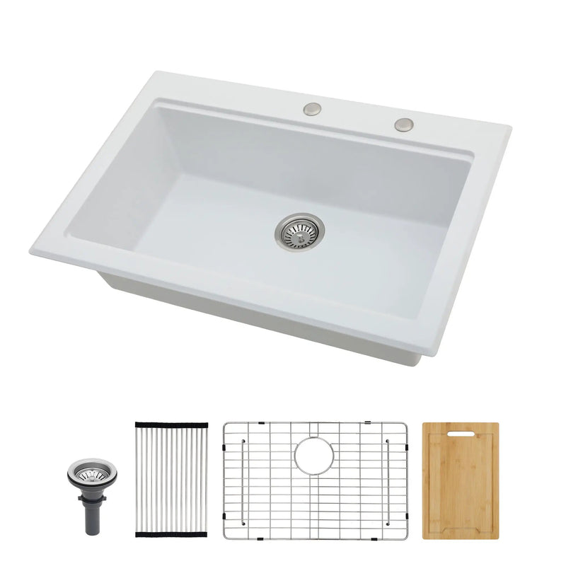 Quartz Kitchen Sink 30" X 22" Granite Composite Workstation Drop In Sink - White by HouseOfZazla