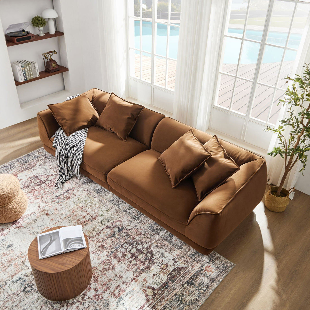 Nordic Modern Sofa With Removable Pillowcase and High Density Sponge - Dark Brown, photo 2 of 14