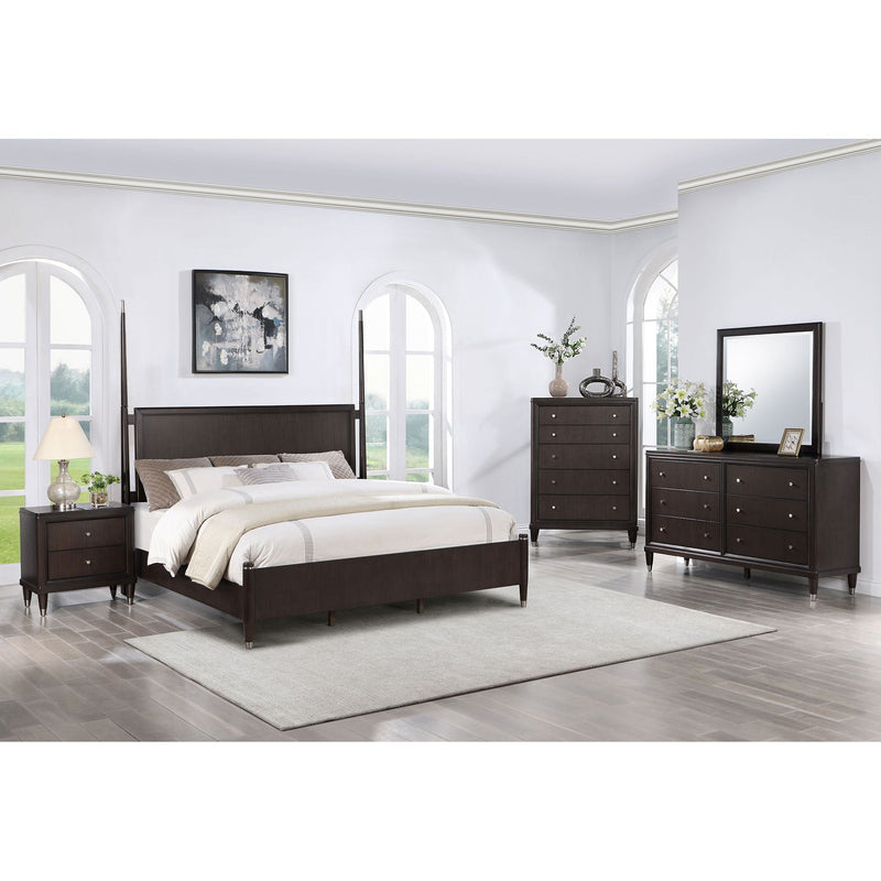 Niguel - Queen Size 4 Poster Bed With Finials, Floating Headboard - Brown by HouseOfZazla
