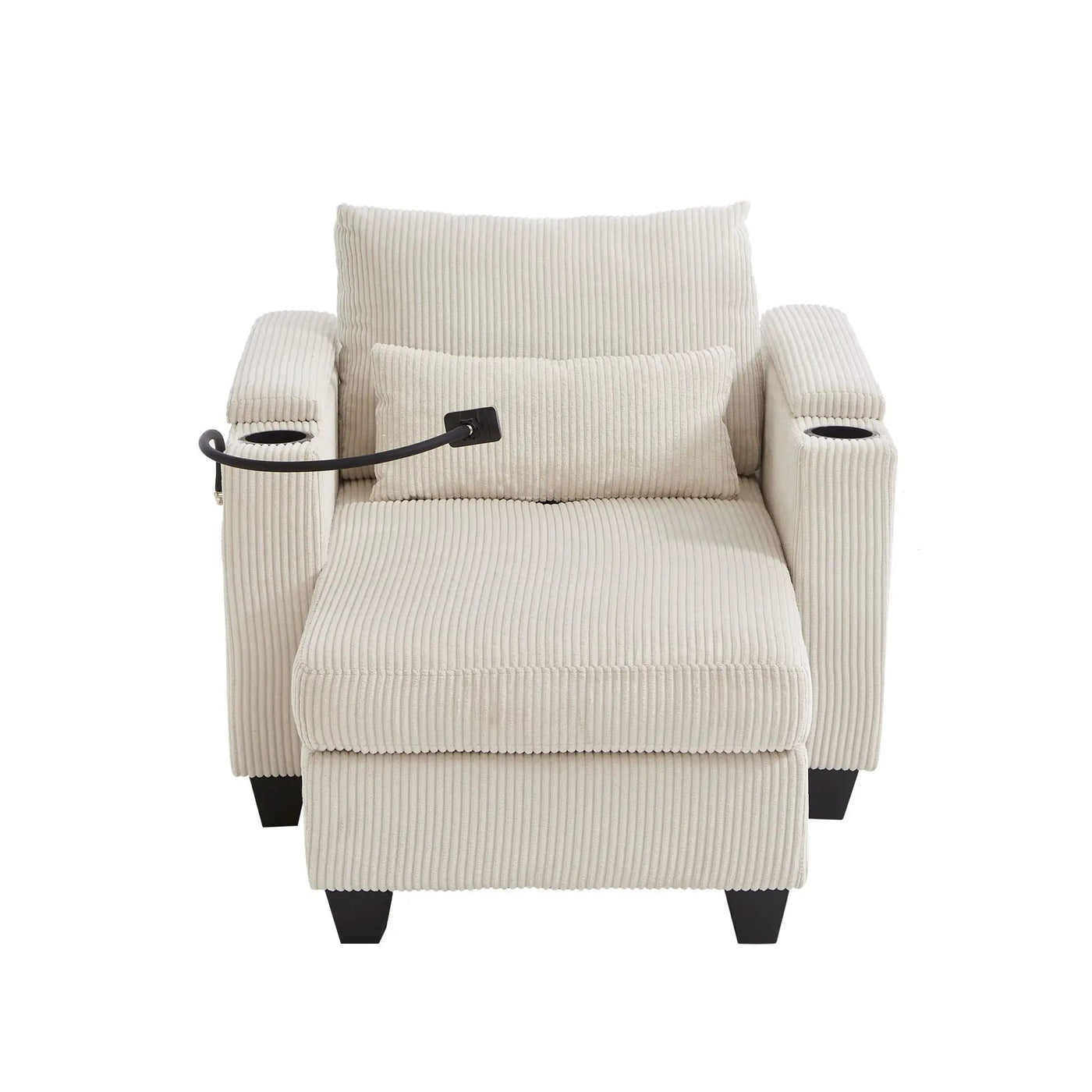 Convertible Chaise Lounge Sofa Chair With USB Ports, Cup Holders, Phone Holder And Storage by HouseOfZazla