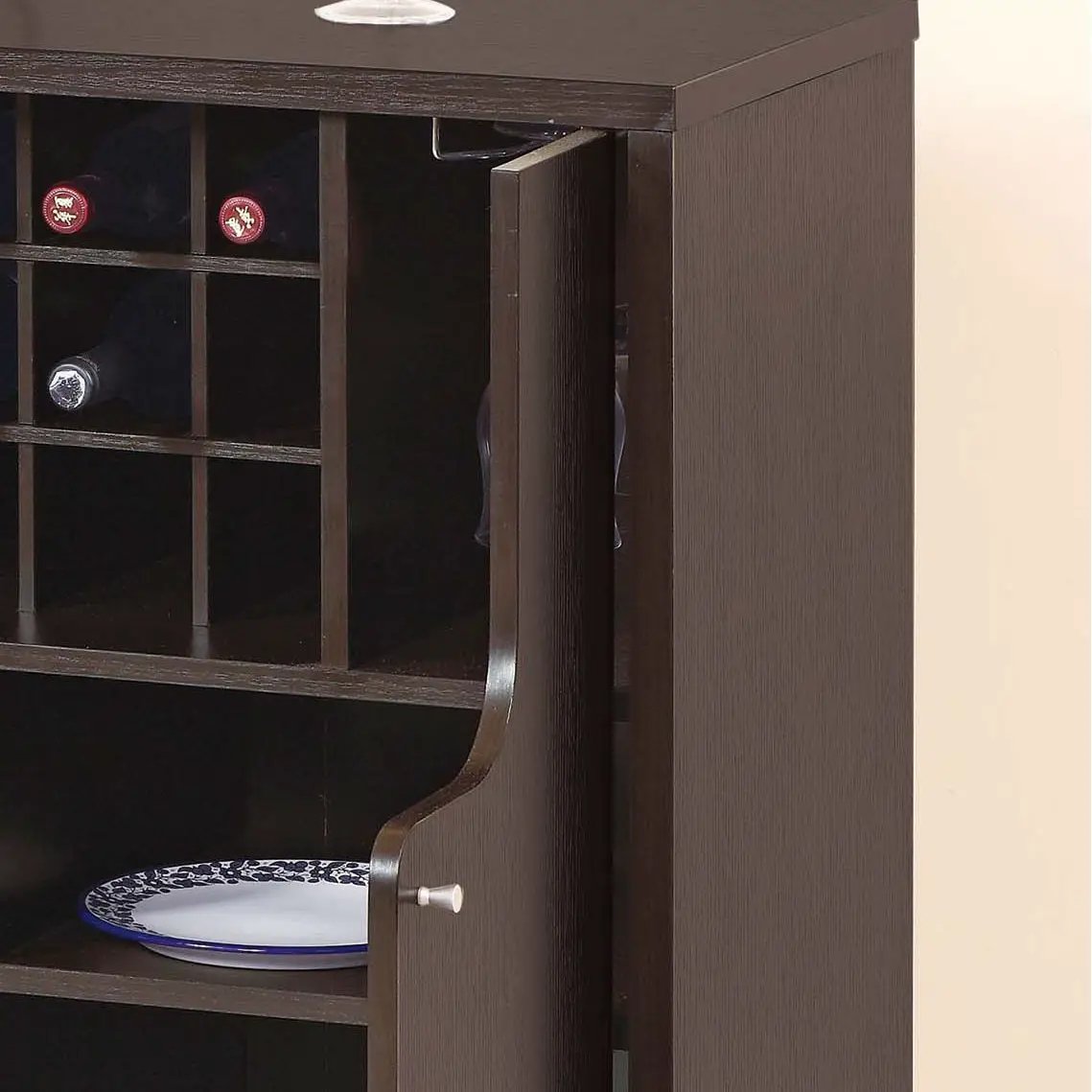 Wine Cabinet With Two Doors Removeable Wine Bottle Rack Metal Wine Glass Racks Four Shelves - Red Cocoa by Unique Piece Furniture